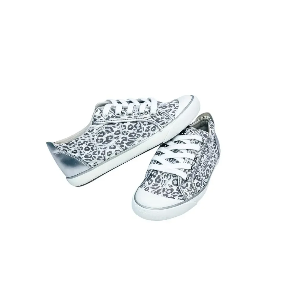 Coach Women's Snow Leopard Print Silver Grey Metallic Sneakers Size 6.5